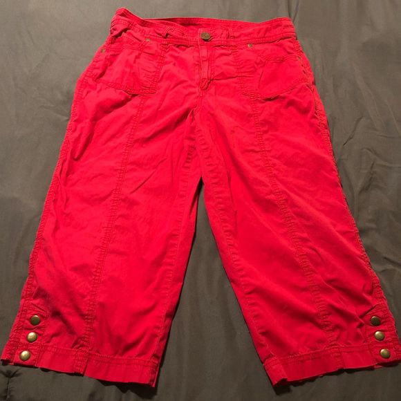 Kim Rogers Pants - Kim Rogers Hot Pink Stretch Lightweight Capris Buttons Women's Size 12 Large